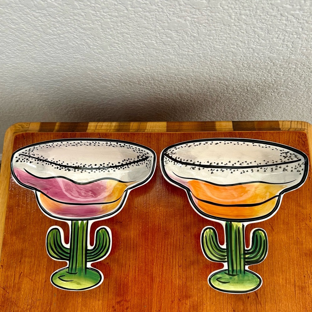 Margarita Glass Shaped With Cactus Stem Set Of 2 Snack Appetizers Dish